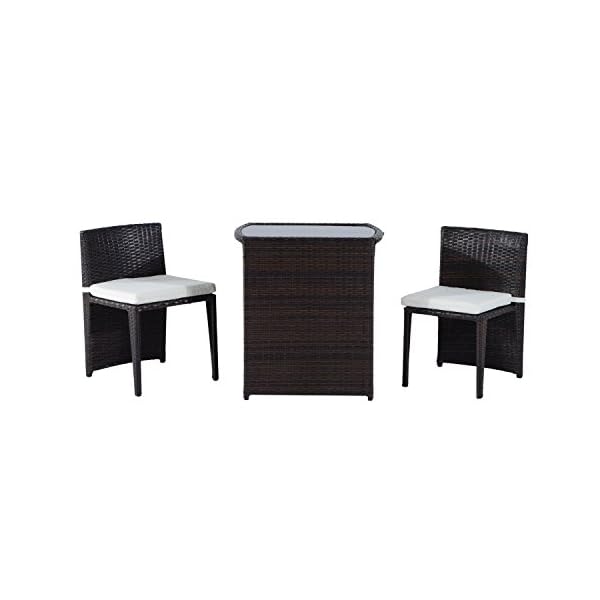Outsunny Garden Rattan Furniture Bistro Set 3 PCs Patio Weave Companion Chair Table Set Conservatory Seaters - Image 4