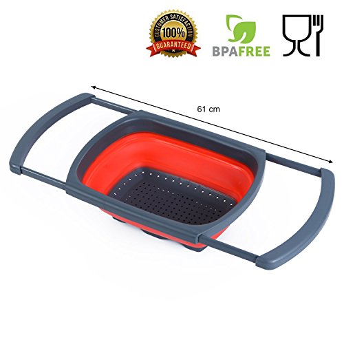 Itian Faltendes Silikon-Sieb, Sieb mit Ausziehbaren Griffen, um Fast Spülen, Große Kapazität und Einziehbar zu Passen - 3