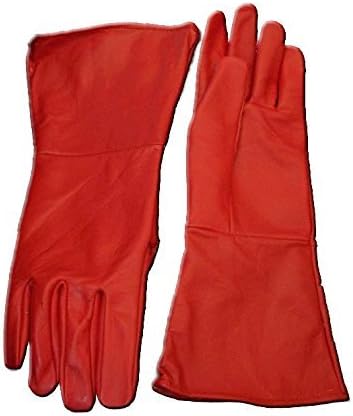 Leather Gauntlet Gloves RED MEDIUM Long Arm Cuff by Leather Mystics