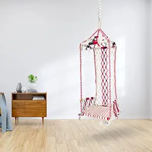 Curio Centre Hammock Macrame Hanging Maharaja Swing Chair with Accessories(55Cm x 55Cm x 84Cm, Red)