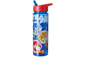 HOX Sonic The Hedgehog Water Bottle 750ml Drinks Bottle Eco Friendly Bpa-Free Plastic Water-Bottle with Removable Straw, Spill & Leak Proof - Ideal Kids School Bottle, Blue