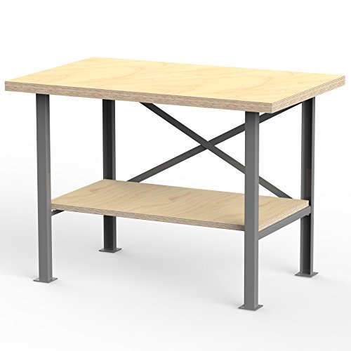 AUPROTEC Profi-Werkbank 1250 x 600 x 850 mm mit Multiplex-Platte 40mm – Werkbankplatte Massiv Multiplex Holz – Industriequalität - 2