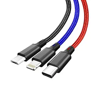 Dudao 3.0A 3-in-1 Tough Braided Cable with Fast Charging Multi Charge Option at Same Time for Micro USB (Multicolor)