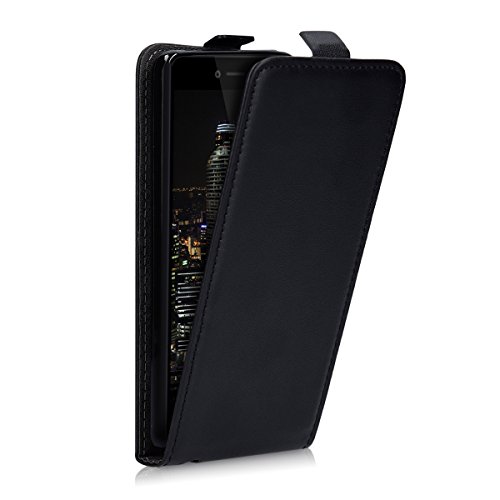 kwmobile Funda para bq Aquaris U Plus - Flip Case para m  vil en cuero sint  tico - Cover plegable negro