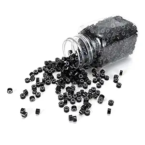 Maahal 1000PCS Silicone Lined Micro Rings Links Beads for Hair Extensions,Black