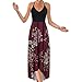 Produktbild BaZhaHei Damen Lange Kleider Bohemian Elegante Blumendruck Neue Schulterfrei Knielang Strandkleid Sommerkleid Lange Dress Party Club Strandkleid (L, Weinrot)