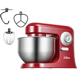 Robot Pâtissier, Kealive Robot Cuisine Multifonctions à 10 Vitesses avec le Bol 5 litres et le bouclier de protection d'anti-éclaboussure(Rouge)
