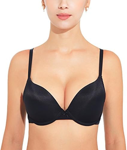Gnowann Women's Push up T-Shirt Bra Soft Foam Underwire Contour Bra (Black,UK:34C/EU:75C)