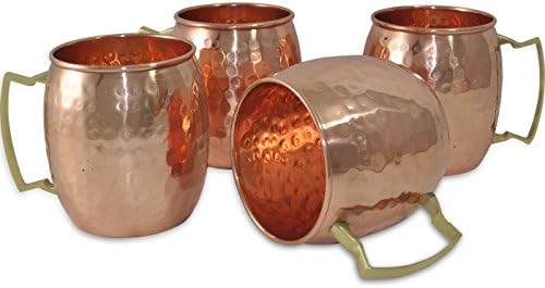 Terashopee® Solid Copper Moscow Mule Mug/Cups 550 ML / 18 oz - Set of 4-100% Pure Copper Hammered