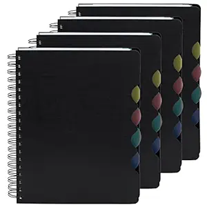 Storite Pack Of 4 Single Ruled Premium Series Soft Cover 5 Subject Spiral Binding Notebook, B5 Size, Single Line, 300 Pages-Black (25x17.6x1.5 cm)
