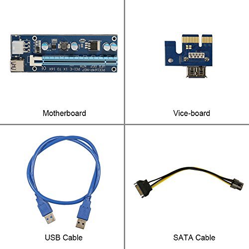 PCIe Riser  Volador VER 007 PCI-E 1x a 16x Powered Riser adaptador de tarjeta - 0 6M USB 3 0 Cable de extensi  n - 6 pines PCI-E a SATA Cable de alimentaci  n - GPU tarjeta gr  fica - Ethereum Bitcoin Mining Rig