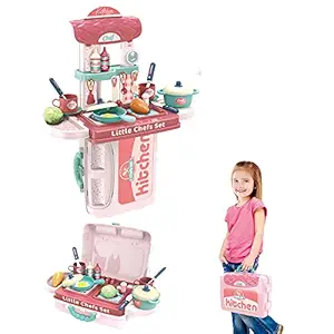 CkTech 3 in 1 Kitchen Set for Kids Girl Toy Cooking Set Pretend Play Toys 3+ Age Role Play Toy Briefcase Birthday Gift for Boys Girls