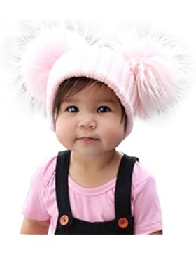 MIOIM Unisex Badymütze Winter Beanie Strickmütze Hüte Waschbärpelz Mützen Wolle kappe für Baby Mädchen Jungen