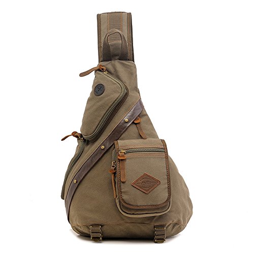 Preisvergleich Produktbild yuhan Retro Leinwand Brust Rucksack Große Kapazität Schultertasche Rucksack Umhängetasche Tasche für Sport Fahrrad Radfahren Schule Camping Gym Wandern Reisen Shopping täglichen Gebrauch, grün