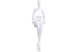 XYQXYQ Figura sentada, escultura abstracta de una persona pensante sentada en una estantería, decoración de figura dorada, escultura de colección de resina destacada para oficina en casa (blanco-B)
