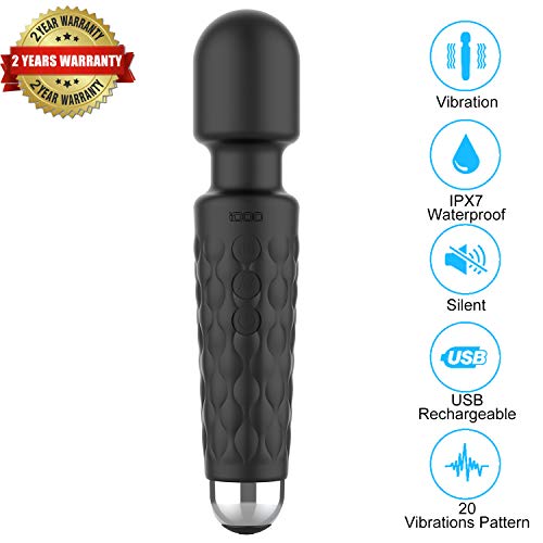Full Body Wand Massager for Neck Shoulder Back Massage, IDOO Cordless Waterproof Rechargeable Massager with 20 Vibrate Patterns 8 Speeds, Magic Wand Made with Skin Soft Silicone Black