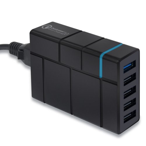 Delippo® QC 2.0 Multi USB Wand Ladegerät 50W 10A 5-Port USB Desktop Ladestation für Apple Android Smartphones/Tablets PSP MP3/MP4 USB Powered Mobile Geräte (Schwarz)
