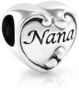 925 Sterling Silver I Love You Nana Heart Bead Charm Fits Pandora Bracelet