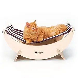 WildStyle Pets (Moon Cat Bed), Cats Bed, Kitten Bed, Indoor & Outdoor, Detachable Wooden Frame, Elevated Pet Bed, Brown Cotton Fabric