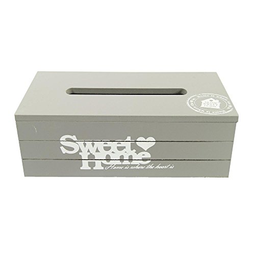 Kosmetiktuch Box SWEET HOME, Holz, grau,15x25cm, Decostar