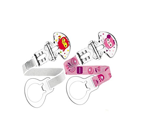 MAM 2 Clips Soother Holder - Pink Girls Colours