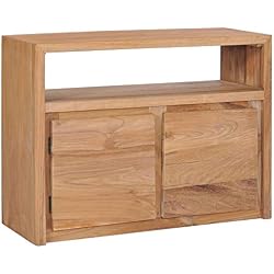 vidaXL Bois de Teck Massif Buffet Armoire à Vin Commode Armoire de Rangement avec 2 Portes et 1 Compartiment Meuble de Rangement Salon Maison