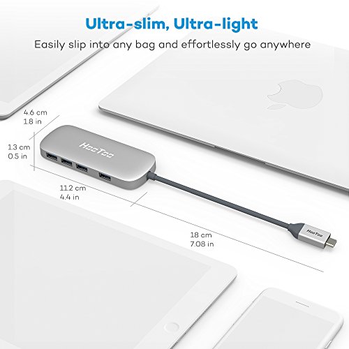 HooToo USB-C Hub Type-C Hub mit 4 USB 3.0 Anschlüssen für MacBook und Windows USB C Laptop, Silber - 7