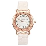 LuckhomeDamen Analog Quarz Uhr mit Leder Armband  Frauen-einfacher Diamant-Uhr-Studenten-Kleiner Gürtel-Wasserdichte Quarz-Uhr（Weiß）