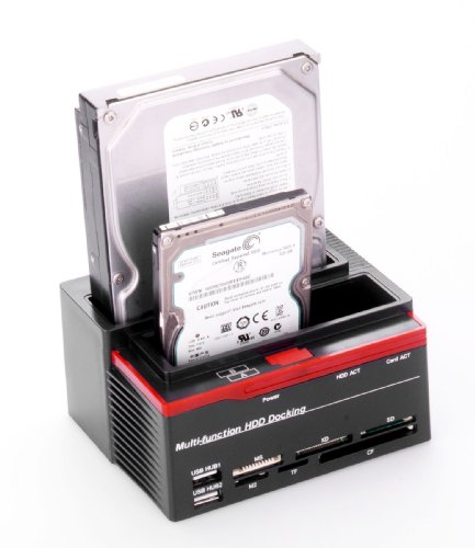 Ronsen 892U Externe Festplatte Docking Station – USB 2.0 Dual Bay Festplattenleser für 2,5 / 3,5 Zoll IDE und SATA I / II HDD SSD, mit All-in-1 Kartenleser (SD / XD / Micro SD / TF / MS / M2 / CF / MD Karte) und One Touch Backup, Unterstützung 2x 8TB, Tool-Free - 3