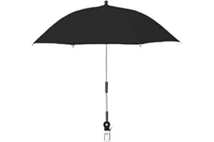RENXR Stuhlschirm mit Klemme, universal, verstellbar, Strandkorbschirm, UV-Schutz, Sonnenschirm für Kinderwagen, Rollstühle, Terrassenstühle, Schwarz, Schwarz , Large