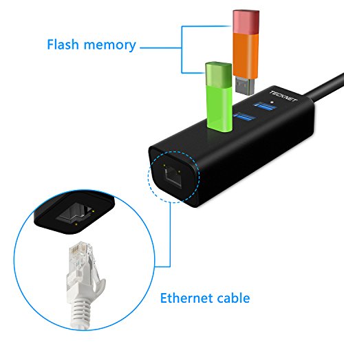 TeckNet® 3-Port USB 3.0 Hub mit Ethernet Adapter Unterstützt 10/100/1000 bit Ethernet - 3