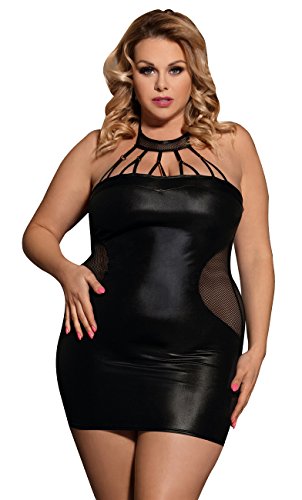 Preisvergleich Produktbild marysgift Damen Mini-Kleid Wetlook Party-Dress Kunstleder schwarz