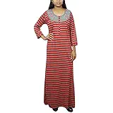 Indiatrendzs Women House Wear Nighty Stripe Print Woolen Red Maxi Nightgown M
