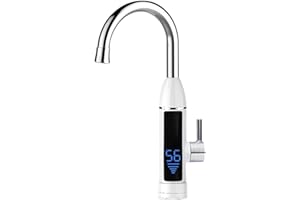 HRKVSK Wasserhahn mit Durchlauferhitzer Küche, 360° LCD-Display Elektrische Wasserhahn mit Leckageschutz, Elektrische Warmwasserbereiter, für Camping, Küche, Garten, Bad, Wohwagen (3000W)