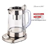 Bereitet heißes Wasser und Tee zu • Wunsch-Temperatur auf Knopfdruck • Mit Warmhalte-Funktion • Hochwertige Material-Kombi Edelstahl und Borosilikat-Glas • Leistungsstarke 1.500 W • Wärmeisolierter Griff schützt Hände und Finger vor Hitze