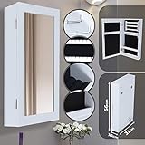 Giratorio y graduable MIADOMODO Espejo Joyero de pared  56 x 31 x 10 cm  Organizar Joyas, Anillos, Pendientes, Collares, Pulseras  Lacado Blanco y Terciopelo Negro Interior  Armario, Organizador para bisuterías