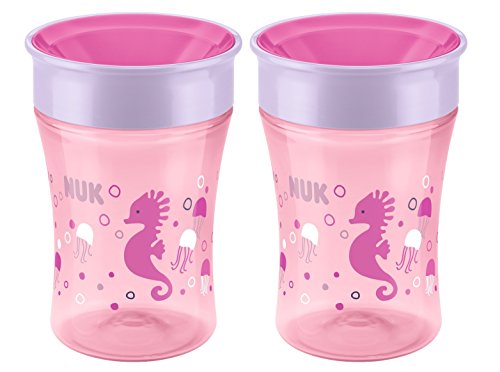 NUK 10255332 Magic Cup 250ml mit Trinkrand, Motiv Seepferd, rosa, 2er Pack (2 Stück)