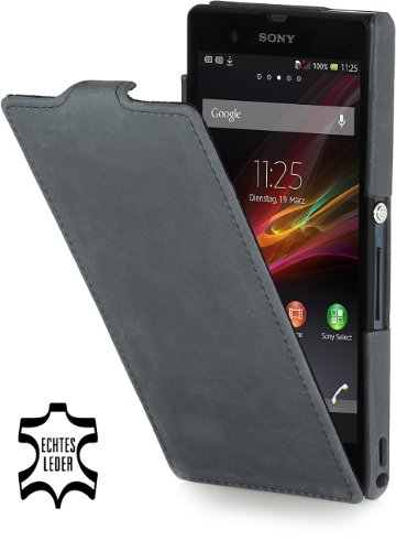 StilGut exklusive Ledertasche für Sony Xperia Z gris - Old Style Storm Grey