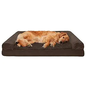 Furhaven Pet Plush & Suede Cooling Gel Top Sofa Pet Bed, Jumbo, Espresso