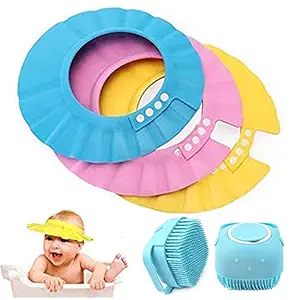 Bath brush and Baby shower caps Adjustable Safe Soft Bathing Baby Shower Hair Wash Cap For Children, Baby Bath Cap Shower Protection For Eyes And Ear, Bathing Baby Shower Cap, Baby bath Cap
