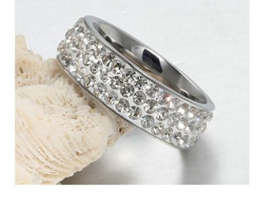 Schmuck Damen Ringe Ring 3 Reihe Österreich Kristall Frauen Ringe Für Hockzeit Verlobung Party (Innendurchmesser-20mm, Silber) - 4
