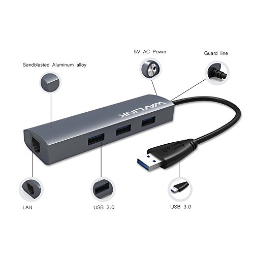 WAVLINK Aluminium 3-Port USB3.0 Hub mit Gigabit Ethernet-Anschluss für Macbook, Ultrabook, ChromeBook Pixel (Silber) - 3