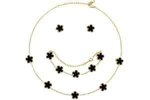 Hanaoops Parure Gioielli Quadrifoglio da Donna 18K Placcato Oro Acciaio Inossidabile Fortunato Quadrifoglio Collana Orecchini Bracciali Set di Gioielli