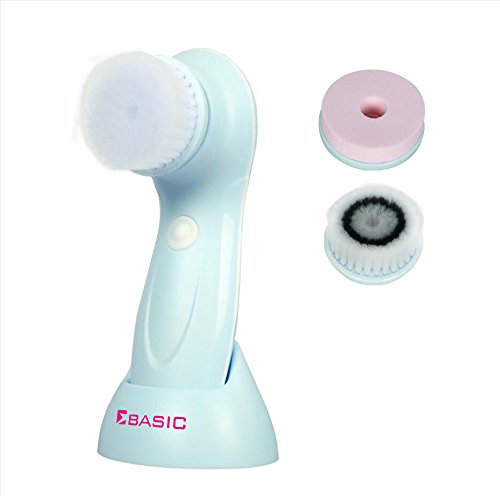 eBasic Rechargeable Facial Cleansing Brush, Electric Vibrating Sonic Waterproof Face Brush Cleansing System with 3 Brush Heads for Facial Exfoliating, Massaging, Microdermabrasion, Pore Minimizer, Helps with Acne, Dark Spots, and Blackheads