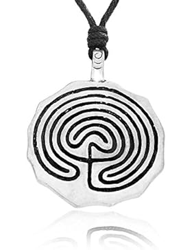 Llords Schmuck Halskette mit griechischem Labyrinth Spiralen Anhänger, feinster Zinn Metall Modeschmuck