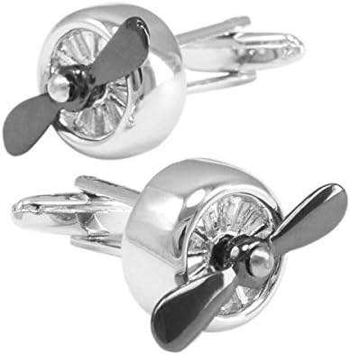 Men Cufflinks Power Propeller French Shirt Cufflinks Bi-color Fan Blade Turning Punk Mechanical ,Black-17*17mm