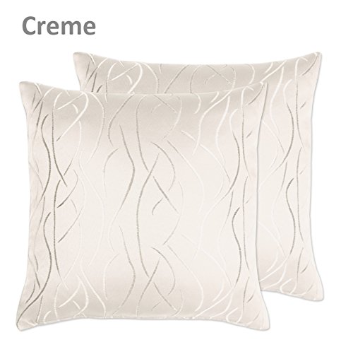 Kissenhüllen 2 Stück, FARBE wählbar, Damast Streifen, 40×40 cm, Creme, Beautex - 2