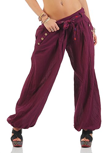 Moda Italy Pantalones harén pantalones bombachos harén con colores sólidos cinturón Aladdin Yoga verano una talla
