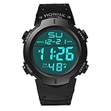 Prevently Digital-Sport-Uhr Herren Jugendliche Jungen Männer Großes Gesicht Wasserdicht Elektronisch Militär LED Digital Uhr mit Stoppuhr Männlich Multifunktio Tough Stoßfest Armbanduhr (Schwarz)