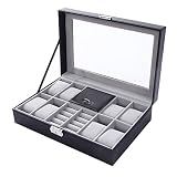 ZGWSR 2 In One 8 Grids + 3 Mixed Grids PU Leder Uhrenboxen Aufbewahrungsbox Organizer Schmuck Ring Display, Schwarz